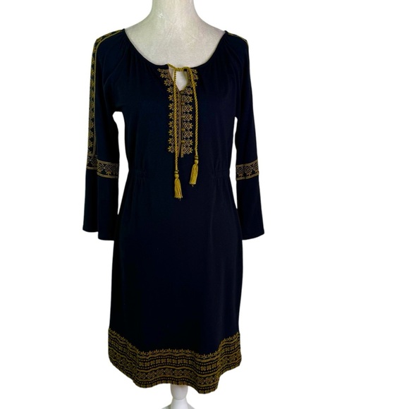 J. Jill Embroidered Cotton Blend Boho Knit Peasant Sheath Dress Black Size S - Picture 4 of 13